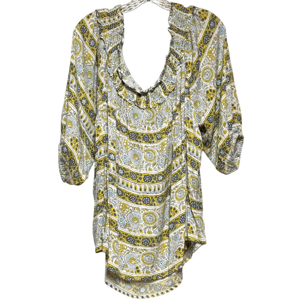 Lane Bryant Off The Shoulder Floral Print Top Yellow Blue Gray 26/28 - Picture 4 of 6